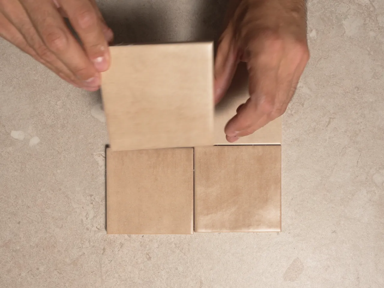 Chroma Caramel matte 100x100mm square wall tiles shown in a five-second video