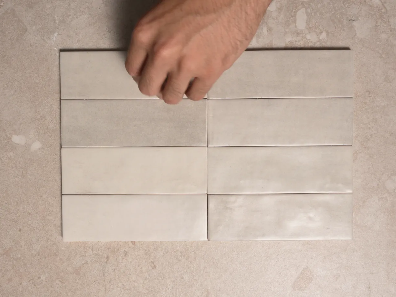 Chroma Gris matte 52x160mm subway wall tiles shown in a five-second video