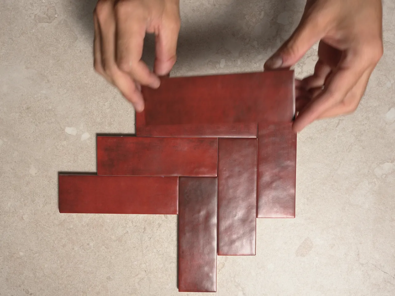 Chroma Rosso matte 52x160mm subway wall tiles shown in a five-second video